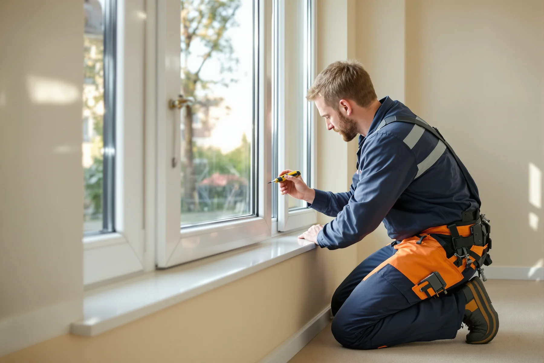Technicien Châssis Nivelles au travail sur une fenêtre - Installation professionnelle